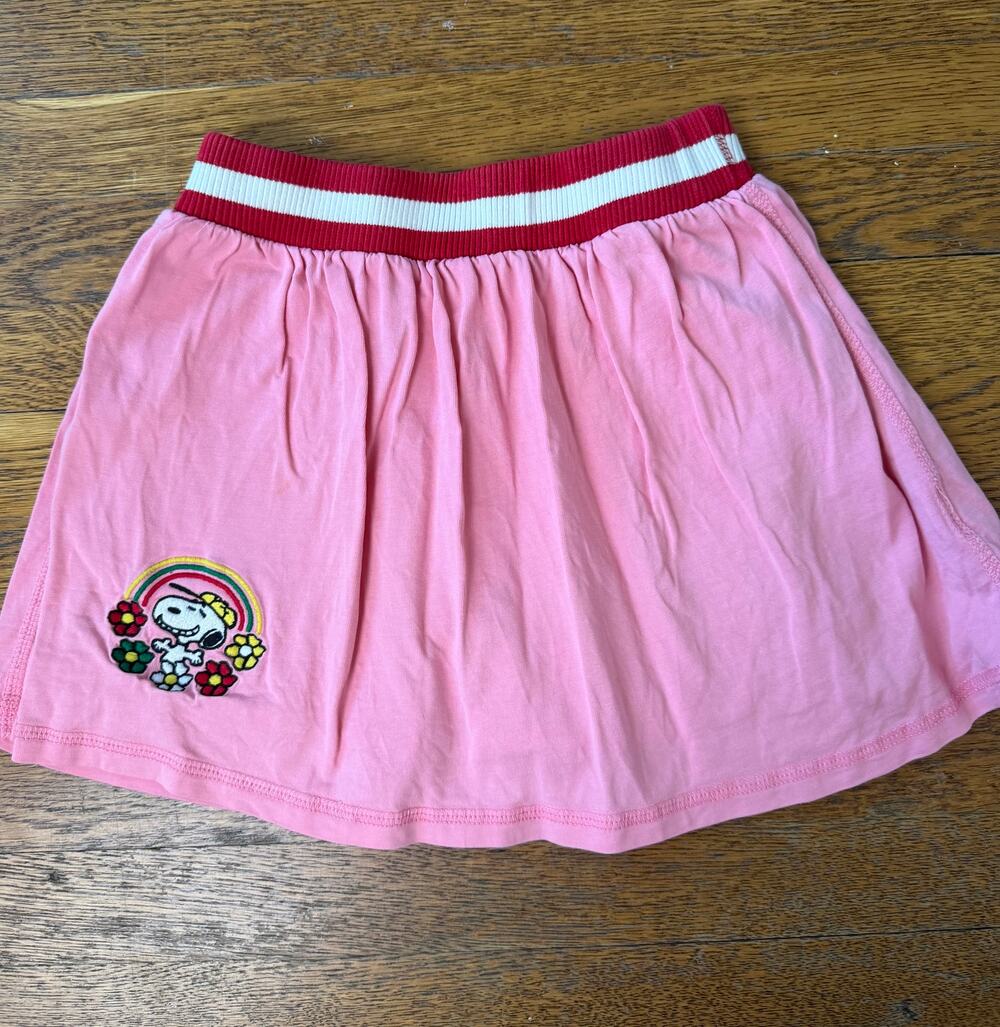 Hanna Andersson Girls' Pink Snoopy Embroidered Skort 6-7Y